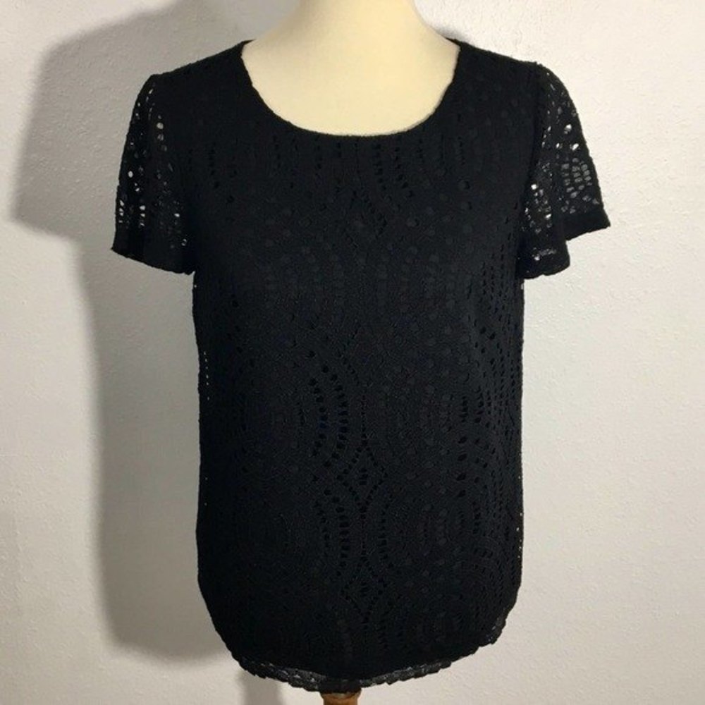 J. Crew Lace Overlay Top Women’s Size 2 Black Short Sleeve